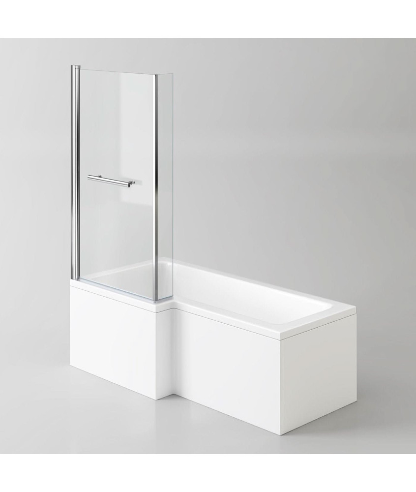 iBathUK Brim Left Hand L-Shaped Shower Bath, Acrylic Bathtub with Glass Screen & Matching Front Panel Bathroom Set, L Shaped ...