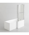 iBathUK Trace Right Hand L-Shaped Shower Bath, Modern Straight Acrylic Bathtub with Glass Screen & Matching Front Panel, L Sh...