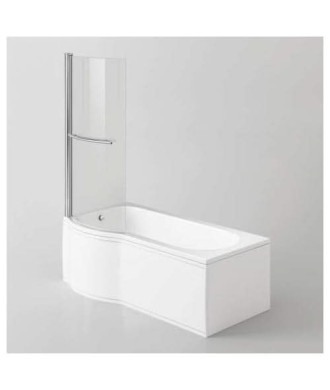 iBathUK Elantia Left Hand P-Shaped Shower Bath, 6mm Glass Screen, Chrome Rail & Front Panel Included, P Shaped Bathtub Panel,...