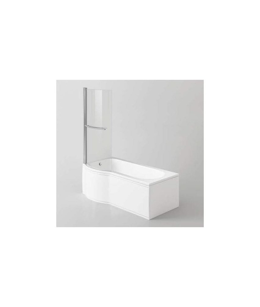 iBathUK Elantia Left Hand P-Shaped Shower Bath, 6mm Glass Screen, Chrome Rail & Front Panel Included, P Shaped Bathtub Panel,...