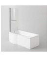 iBathUK Elantia Left Hand P-Shaped Shower Bath, 6mm Glass Screen, Chrome Rail & Front Panel Included, P Shaped Bathtub Panel,...