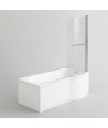 iBathUK Solna P-Shaped Shower Bath Set, Modern Acrylic Bathtub with 6mm Glass Screen, P Shaped Bathtub Panel, Chrome Rail & M...