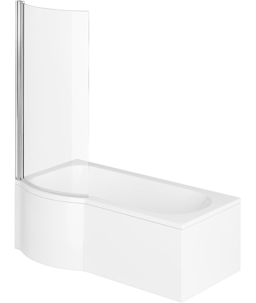 iBathUK Trena Left Hand P-Shaped Shower Bath, Modern Acrylic Bathtub with Glass Screen & Matching Side Panel, P Shaped Bathtu...