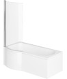 iBathUK Trena Left Hand P-Shaped Shower Bath, Modern Acrylic Bathtub with Glass Screen & Matching Side Panel, P Shaped Bathtu...