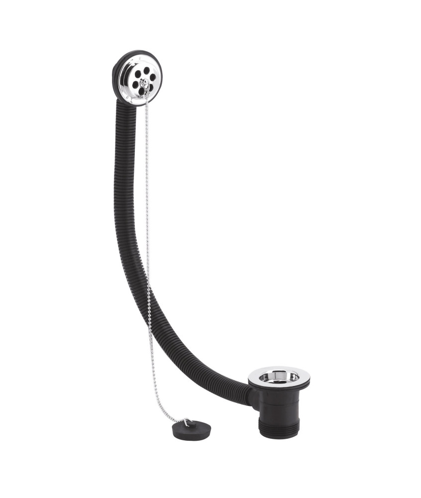 Nuie Bath Waste With Overflow Brass Poly Plug And Ball Chain - Chrome