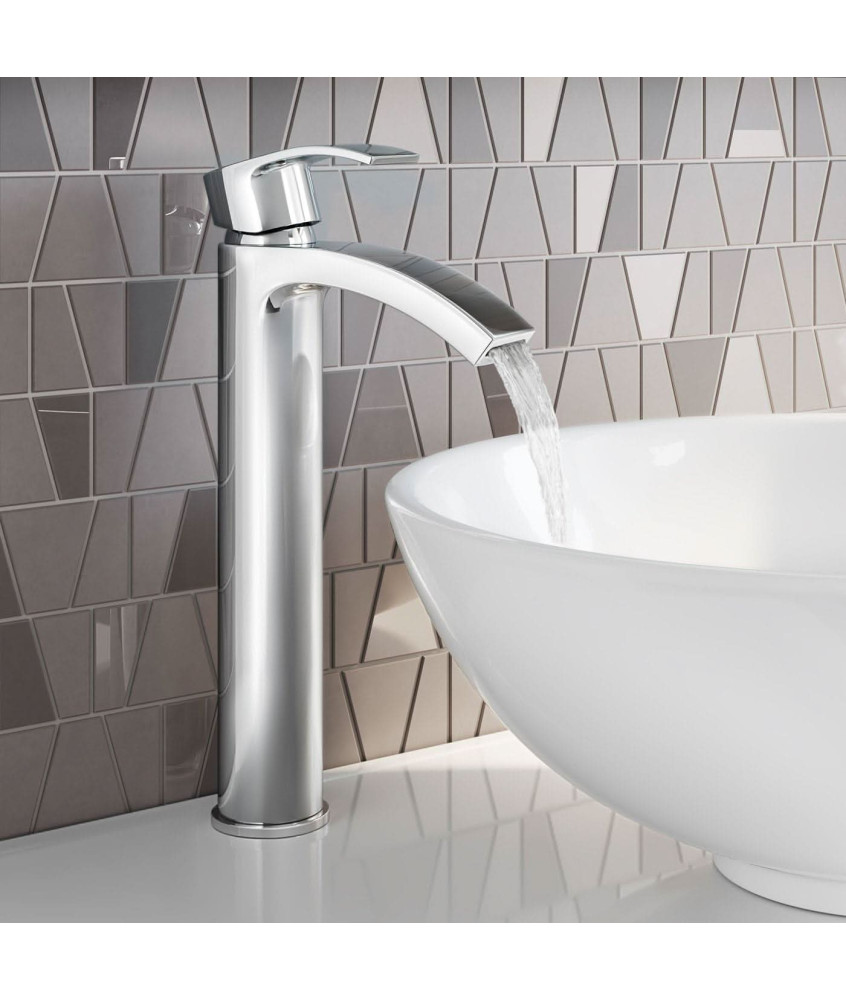 iBathUK Nexor Tall Curved Counter Top Basin Mixer Tap, Chrome Bathroom Sink Faucet for Modern Vessel Basins, Basin with Mixer...