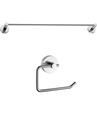 iBathUK Lumo Designer Bathroom Accessory Set, Chrome Wall Mounted Towel Rail & Toilet Roll Holder for Stylish Modern Bathrooms