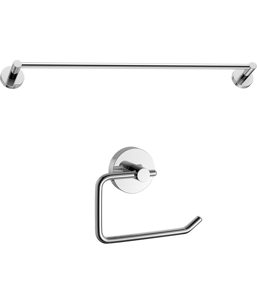 iBathUK Lumo Designer Bathroom Accessory Set, Chrome Wall Mounted Towel Rail & Toilet Roll Holder for Stylish Modern Bathrooms