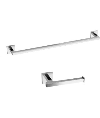 iBathUK Vanta Modern Square Bathroom Accessory Set, Chrome Towel Rail & Toilet Roll Holder Wall Mounted Contemporary Kit