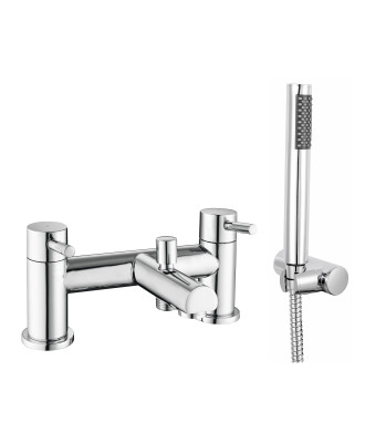 iBathUK Xylen Luxury Bath Filler Mixer Tap with Modern Shower Head, Chrome Twin Lever Deck Mounted Set, Basin with Mixer Tap