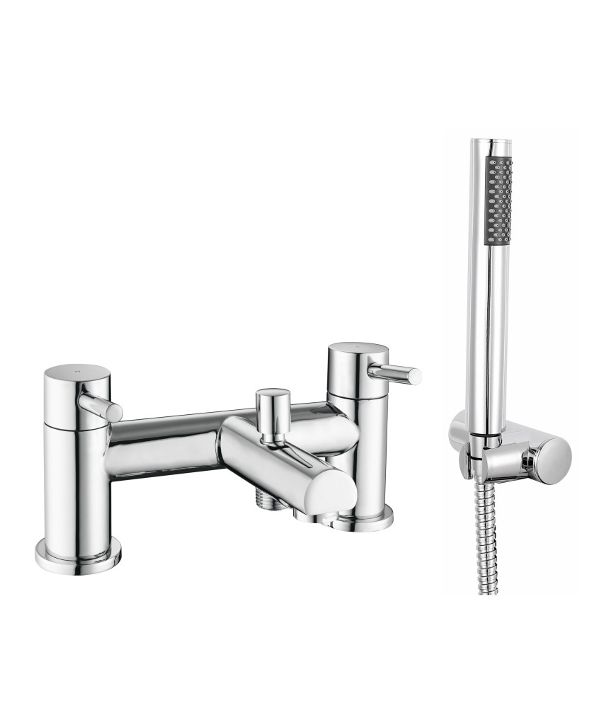 iBathUK Xylen Luxury Bath Filler Mixer Tap with Modern Shower Head, Chrome Twin Lever Deck Mounted Set, Basin with Mixer Tap