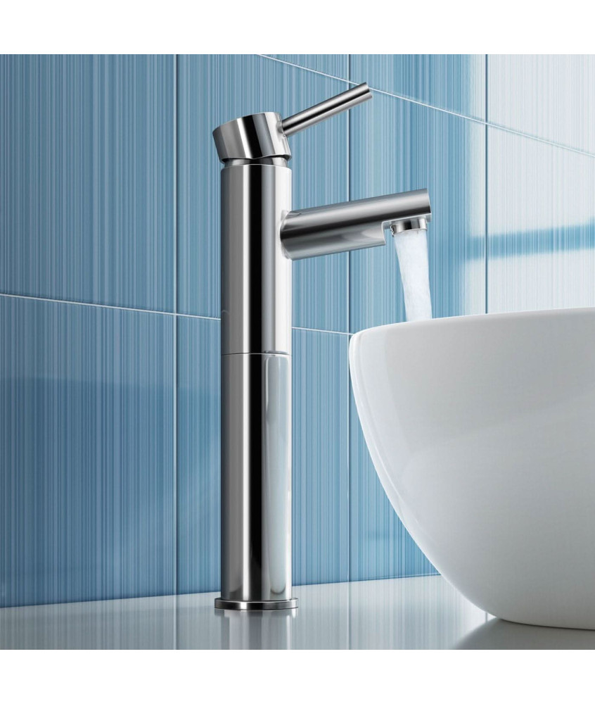 iBathUK Xylen Luxury Tall Counter Top Basin Mixer Tap, Modern Chrome Bathroom Sink Faucet, Basin with Mixer Tap