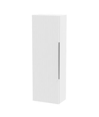 Hudson Reed Fluted Wall Hung Tall Unit Single Door, Modern Bathroom Storage Cabinet, Satin White, 400mm