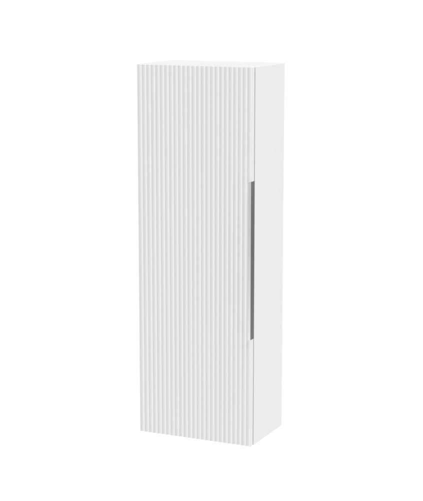 Hudson Reed Fluted Wall Hung Tall Unit Single Door, Modern Bathroom Storage Cabinet, Satin White, 400mm