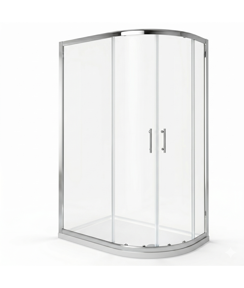 iBathUK Solis 6mm Glass Sliding Door Offset Quadrant Shower Enclosure - Chrome