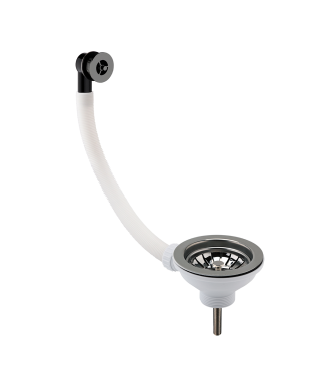 Nuie Fireclay Sinks Pull Out Basket Strainer Waste with Overflow, Kitchen Sink Waste Strainer, Brushed Pewter, 90mm