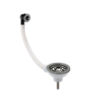 Nuie Fireclay Sinks Pull Out Basket Strainer Waste with Overflow, Kitchen Sink Waste Strainer, Brushed Pewter, 90mm