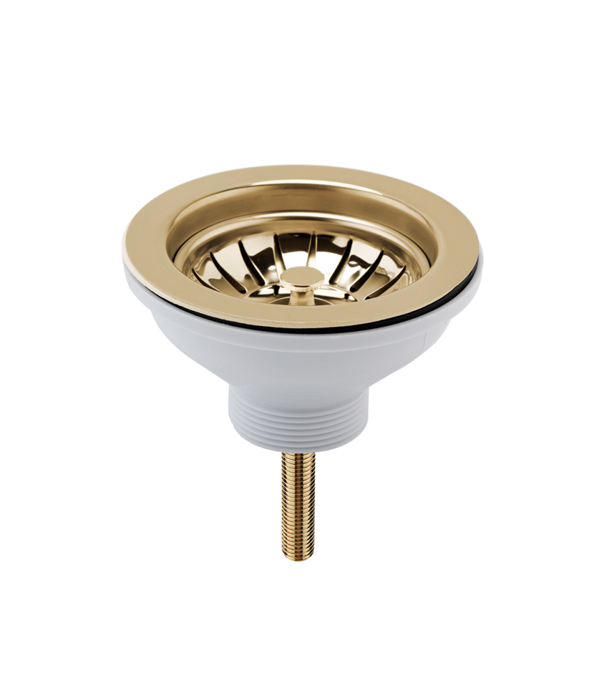 Nuie Fireclay Sinks Pull Out Basket Strainer Waste without Overflow, Kitchen Sink Waste Strainer, Brushed Brass, 90mm