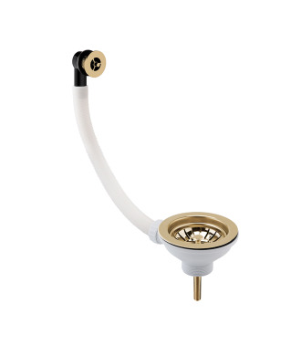 Nuie Fireclay Sinks Pull Out Basket Strainer Waste with Overflow, Kitchen Sink Waste Strainer, Brushed Brass, 90mm