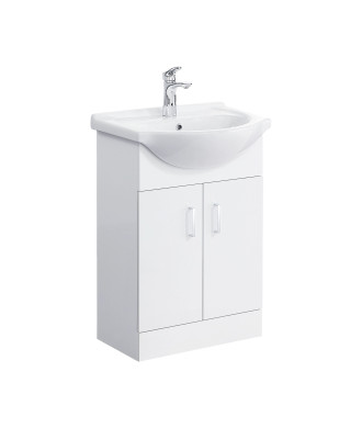 iBathUK Quarz Floor Standing Vanity Unit with Ceramic Basin, Soft-Close Storage Door, High Gloss White Bathroom Sink Unit, 650mm