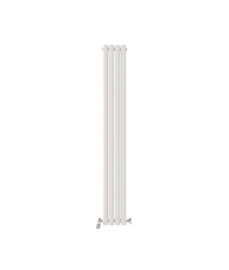 iBathUK Strata Vertical Double Panel Oval Radiator, Wall Mounted Designer Radiator with Angled Valve, Matt White, 1600 x 480mm