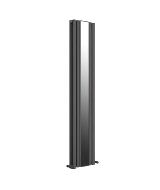iBathUK Strata Vertical Double Panel Mirror Radiator, Wall Mounted Designer Radiator with Angled Valve, Matt White, 1800 x 385mm