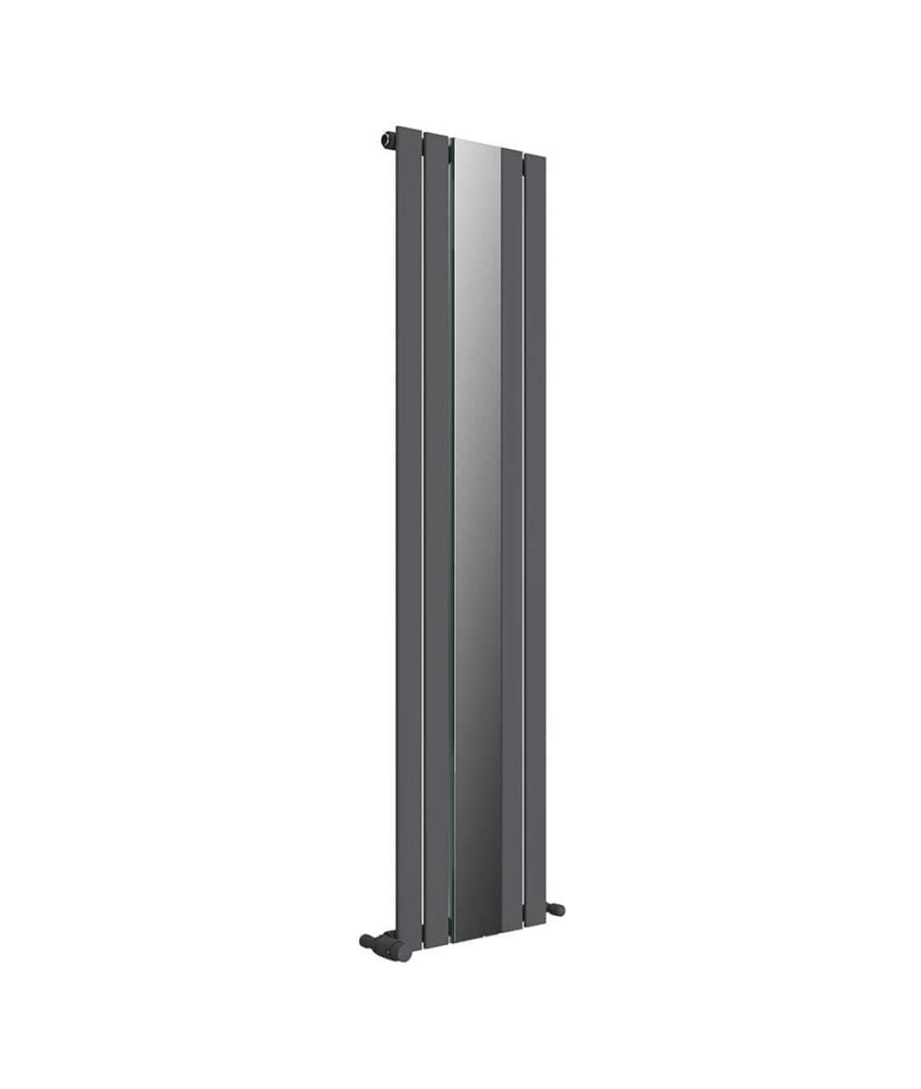 iBathUK Apex Vertical Slim Flat Panel Mirror Radiator, Wall Mounted Designer Radiator with Angled Valve, Matt Anthracite, 180...