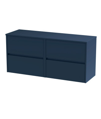 Nuie Havana Wall Hung 4-Drawer Vanity Unit & Worktop in Indigo Blue, Countertop Basin Unit in Midnight Blue, 1200mm