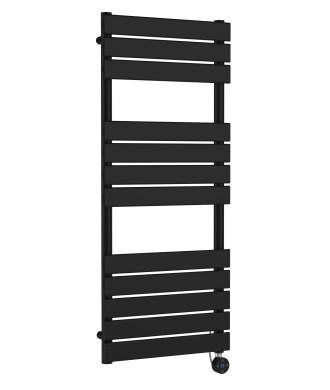 Hudson Reed Wall Hung Electric Square Flat Towel Rail with 8 Bars, Stylish Heated Towel Rail, Matt Black, 1213mm x 500mm