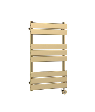 Hudson Reed Wall Hung Electric Square Flat Towel Rail with 8 Bars, Stylish Heated Towel Rail, Brushed Brass, 840mm x 500mm