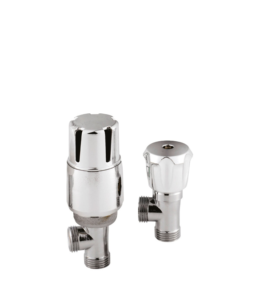 Nuie Angled Thermostatic Radiator Valve Pair - 130mm High - Chrome
