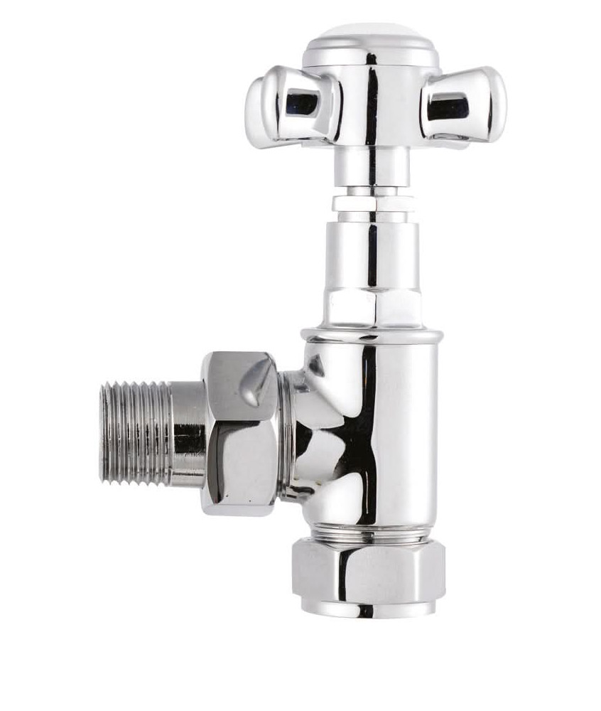 Nuie Victorian Crosshead Angled Radiator Valves Pair - Chrome