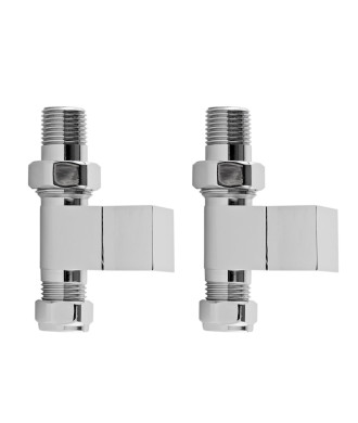 Nuie Straight Square Radiator Valves Pair Pack - 95mm High - Chrome