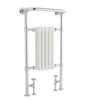 Old London Heated Towel Rails Small Harrow Traditional Radiator, Stylish Heated Towel Rail, Chrome / White, 965 x 540mm