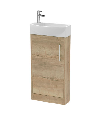 Hudson Reed Juno Compact Floor Standing Single Door Unit and 1 Tap Hole Basin, Right Hand Cloakroom Sink Vanity Unit, Autumn ...