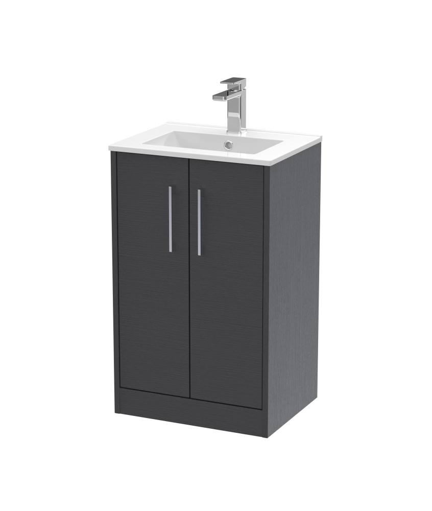 Hudson Reed Juno Floor Standing 2-Door Vanity & Minimalist 1 Tap Hole Basin, Elegant Sink Vanity Unit, Graphite Grey Woodgrai...