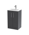 Hudson Reed Juno Floor Standing 2-Door Vanity & Minimalist 1 Tap Hole Basin, Elegant Sink Vanity Unit, Graphite Grey Woodgrai...