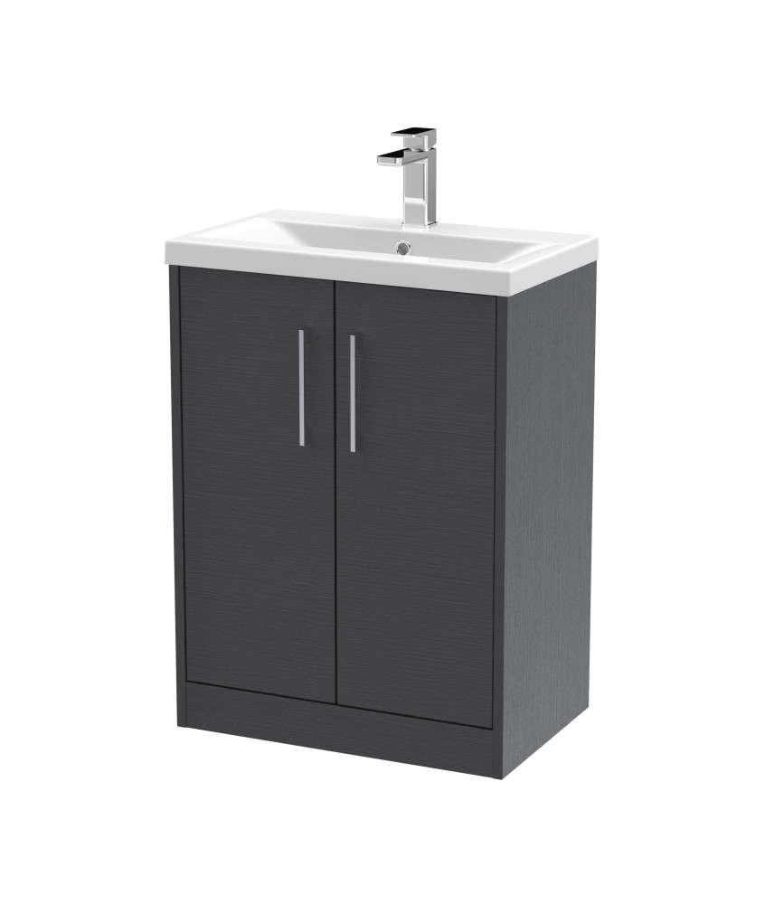 Hudson Reed Juno Floor Standing 2-Door Vanity & Mid-Edge 1 Tap Hole Basin, Elegant Sink Vanity Unit, Graphite Grey Woodgrain,...