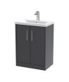 Hudson Reed Juno Floor Standing 2-Door Vanity & Mid-Edge 1 Tap Hole Basin, Elegant Sink Vanity Unit, Graphite Grey Woodgrain,...