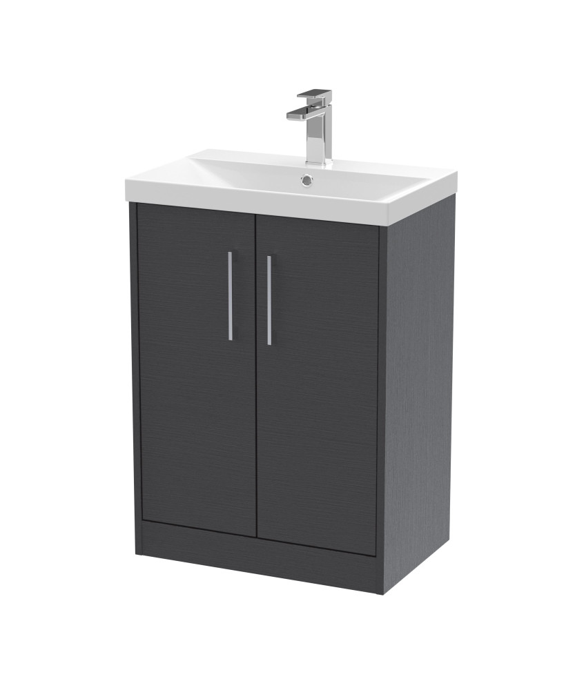 Hudson Reed Juno Floor Standing 2-Door Vanity & Thin-Edge 1 Tap Hole Basin, Elegant Sink Vanity Unit, Graphite Grey Woodgrain...