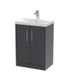 Hudson Reed Juno Floor Standing 2-Door Vanity & Thin-Edge 1 Tap Hole Basin, Elegant Sink Vanity Unit, Graphite Grey Woodgrain...