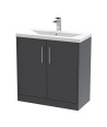 Hudson Reed Juno Floor Standing 2-Door Vanity & Mid-Edge 1 Tap Hole Basin, Elegant Sink Vanity Unit, Graphite Grey Woodgrain,...