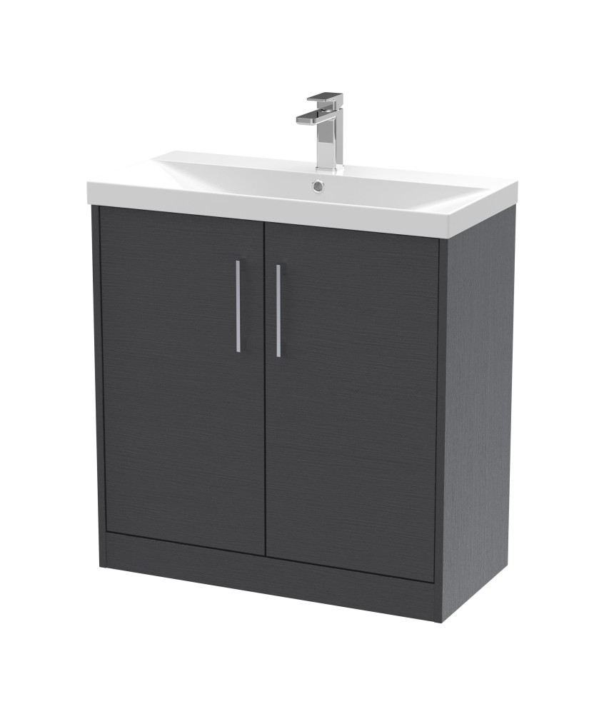 Hudson Reed Juno Floor Standing 2-Door Vanity & Thin-Edge 1 Tap Hole Basin, Elegant Sink Vanity Unit, Graphite Grey Woodgrain...