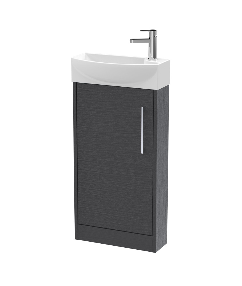 Hudson Reed Juno Compact Floor Standing Single Door Unit and 1 Tap Hole Basin, Left Hand Cloakroom Sink Vanity Unit, Graphite...