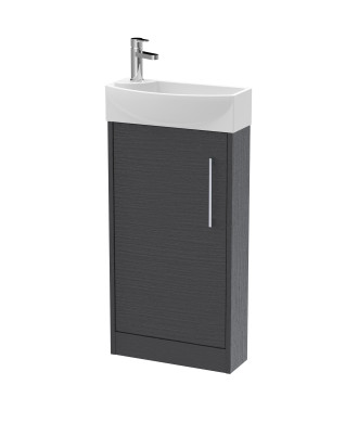 Hudson Reed Juno Compact Floor Standing Single Door Unit and 1 Tap Hole Basin, Right Hand Cloakroom Sink Vanity Unit, Graphit...