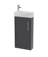 Hudson Reed Juno Compact Floor Standing Single Door Unit and 1 Tap Hole Basin, Right Hand Cloakroom Sink Vanity Unit, Graphit...