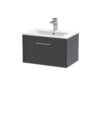 Hudson Reed Juno Wall Hung 1-Drawer Vanity and Minimalist 1 Tap Hole Basin, Modern Sink Vanity Unit, Graphite Grey Woodgrain,...
