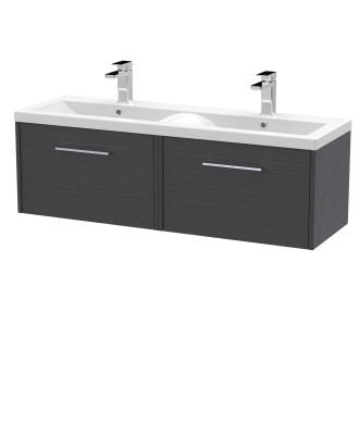 Hudson Reed Fluted Wall Hung 2-Drawer Vanity and Double Vitreous China Basin, Contemporary Sink Vanity Unit, Graphite Grey Wo...