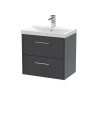 Hudson Reed Juno Wall Hung 2-Drawer Vanity and Thin-Edge 1 Tap Hole Basin, Stylish Sink Vanity Unit, Graphite Grey Woodgrain,...