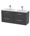 Hudson Reed Fluted Wall Hung 4-Drawer Vanity and Double Vitreous China Basin, Contemporary Sink Vanity Unit, Graphite Grey Wo...